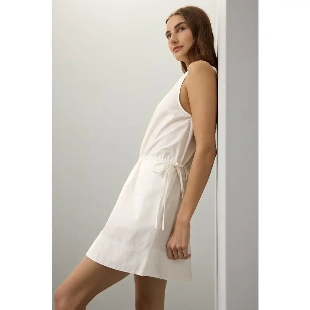 Splendid Chase Cotton Poplin Dress White Mini Drawstring Waist Sleeveless Sz L - Picture 3 of 11